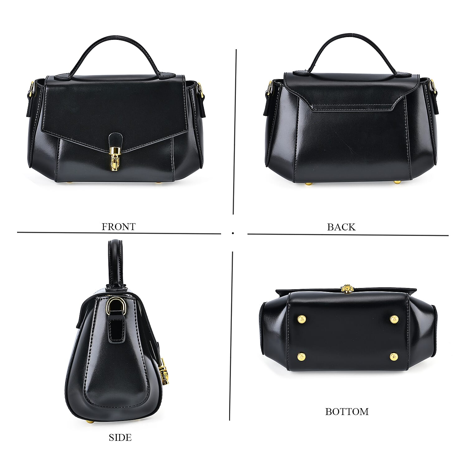 Designer Close Out - 100% Genuine Leather Crossbody Bag with Shoulder Strap & Exterior Zipped Pocket - Black