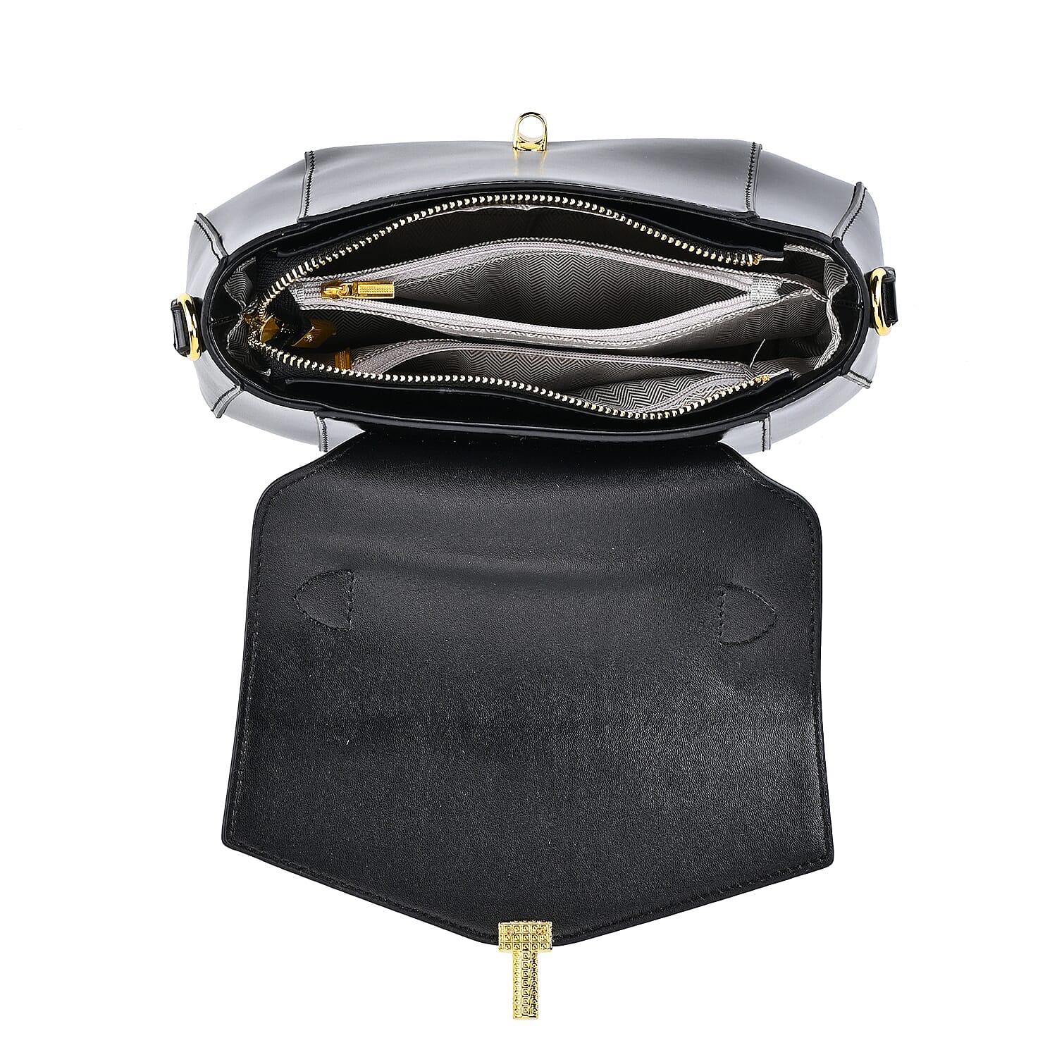 Designer Close Out - 100% Genuine Leather Crossbody Bag with Shoulder Strap & Exterior Zipped Pocket - Black