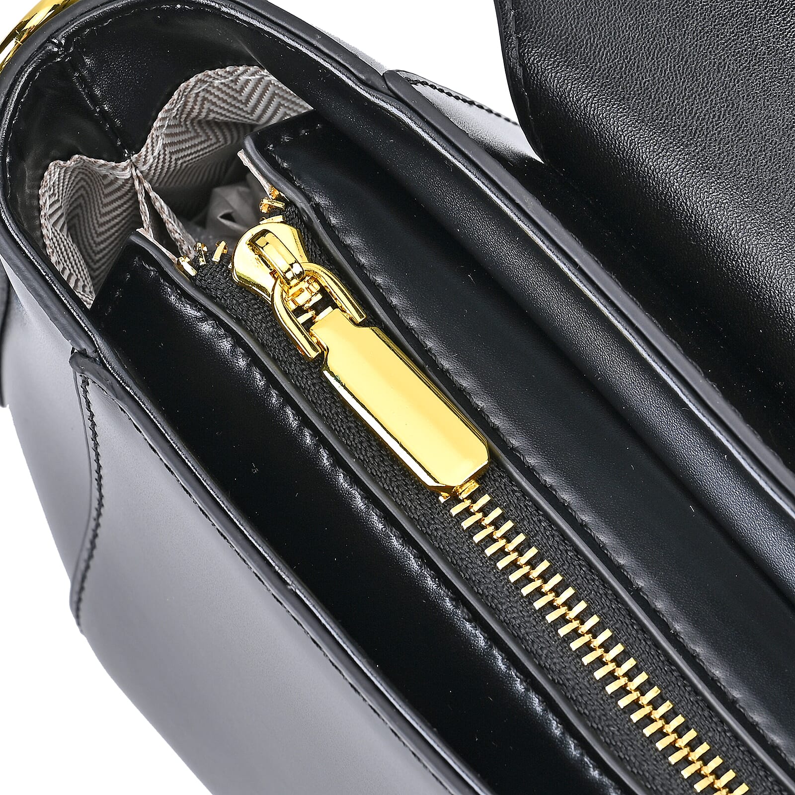 Designer Close Out - 100% Genuine Leather Crossbody Bag with Shoulder Strap & Exterior Zipped Pocket - Black