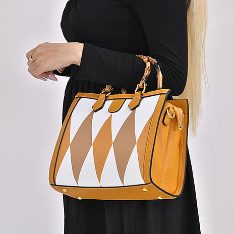 Genuine Leather Diamond Pattern Crossbody Bag with Shoulder Strap - Yellow & Multi