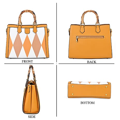 Genuine Leather Diamond Pattern Crossbody Bag with Shoulder Strap - Yellow & Multi