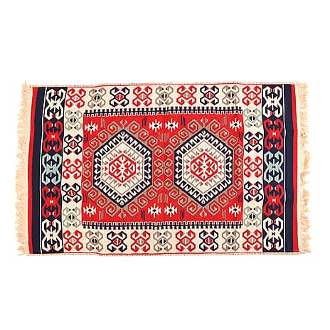 Turkish Authentic & Traditional Kilim Rugs (Size 120x80cm) - Maroon & Multi