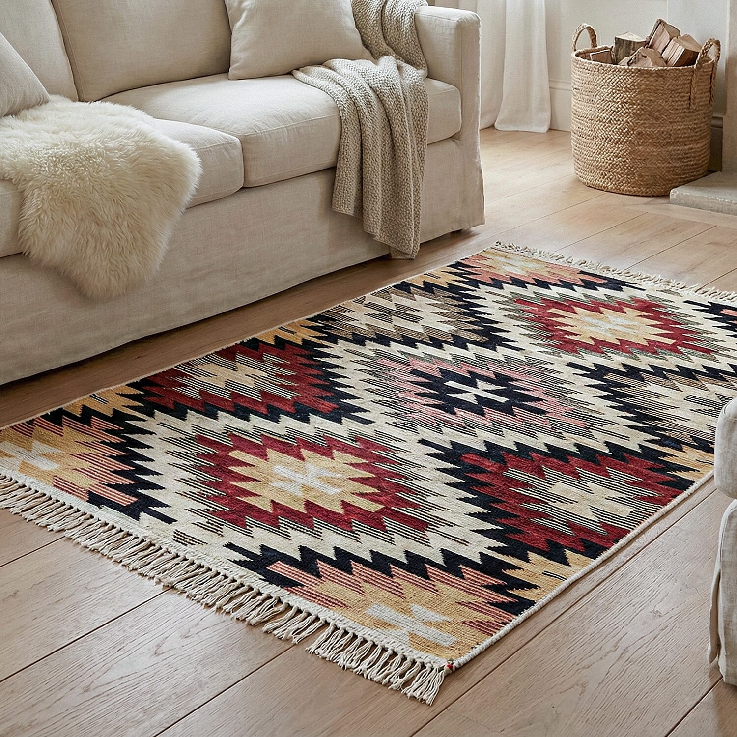 Turkish  Authentic Traditonal Machine Made Kilim Rug (Size 120x80 cm) - Maroon & Multi