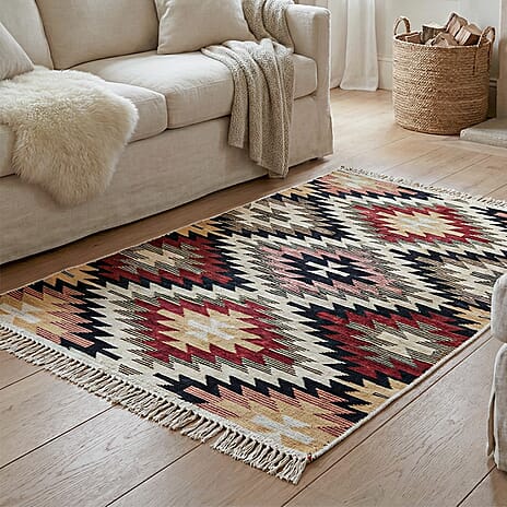 Turkish  Authentic Traditonal Machine Made Kilim Rug (Size 120x80 cm) - Maroon & Multi