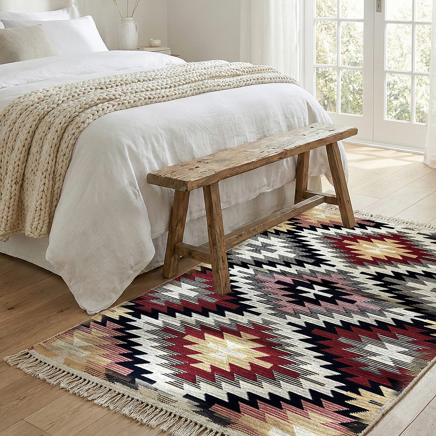 Turkish  Authentic Traditonal Machine Made Kilim Rug (Size 120x80 cm) - Maroon & Multi