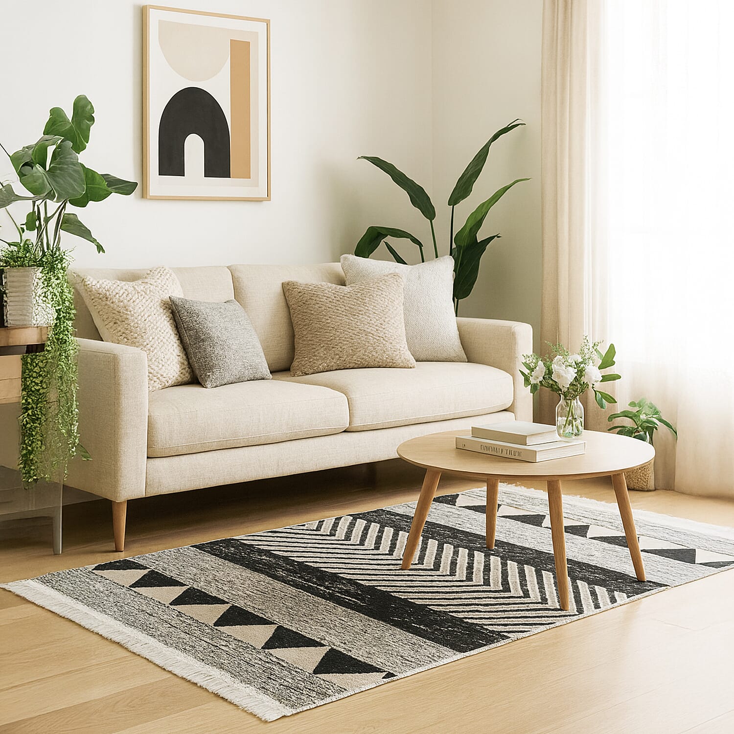 Turkish Authentic Traditonal Machine Made Kilim Rug (Size 120x80 cm) - Blue & Beige