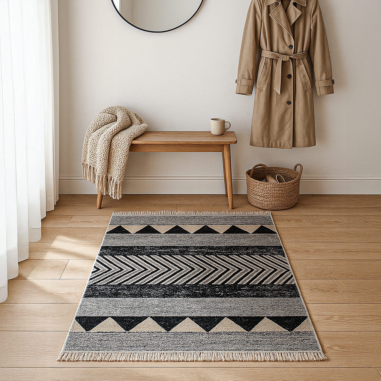 Turkish Authentic Traditonal Machine Made Kilim Rug (Size 120x80 cm) - Blue & Beige