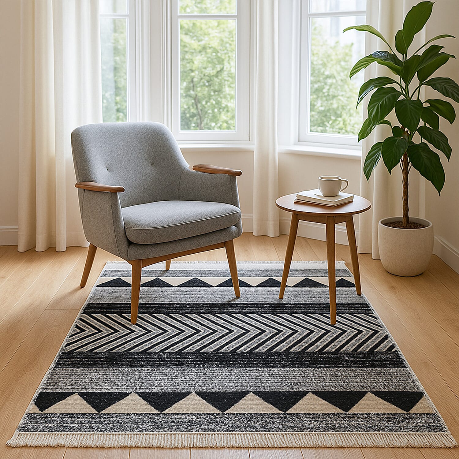 Turkish Authentic Traditonal Machine Made Kilim Rug (Size 120x80 cm) - Blue & Beige