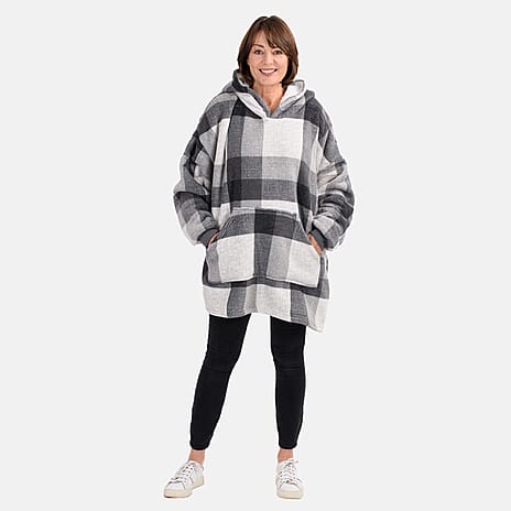 Oversized Sherpa Fleece Hoodie (One Size) - Checker