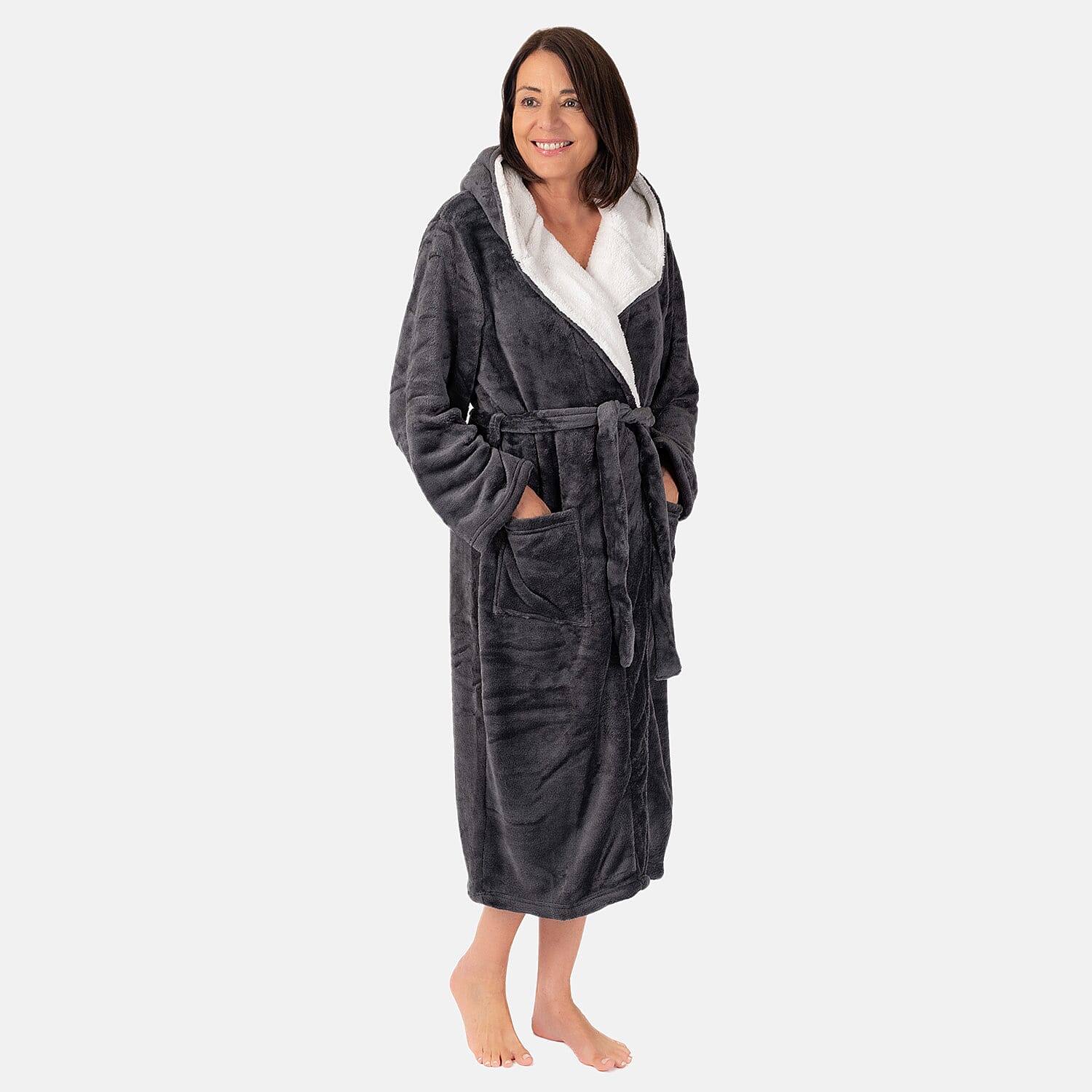 Charlotte West Ladies Zip Up Thick Piled Robe (Size 8-10) - Light Grey