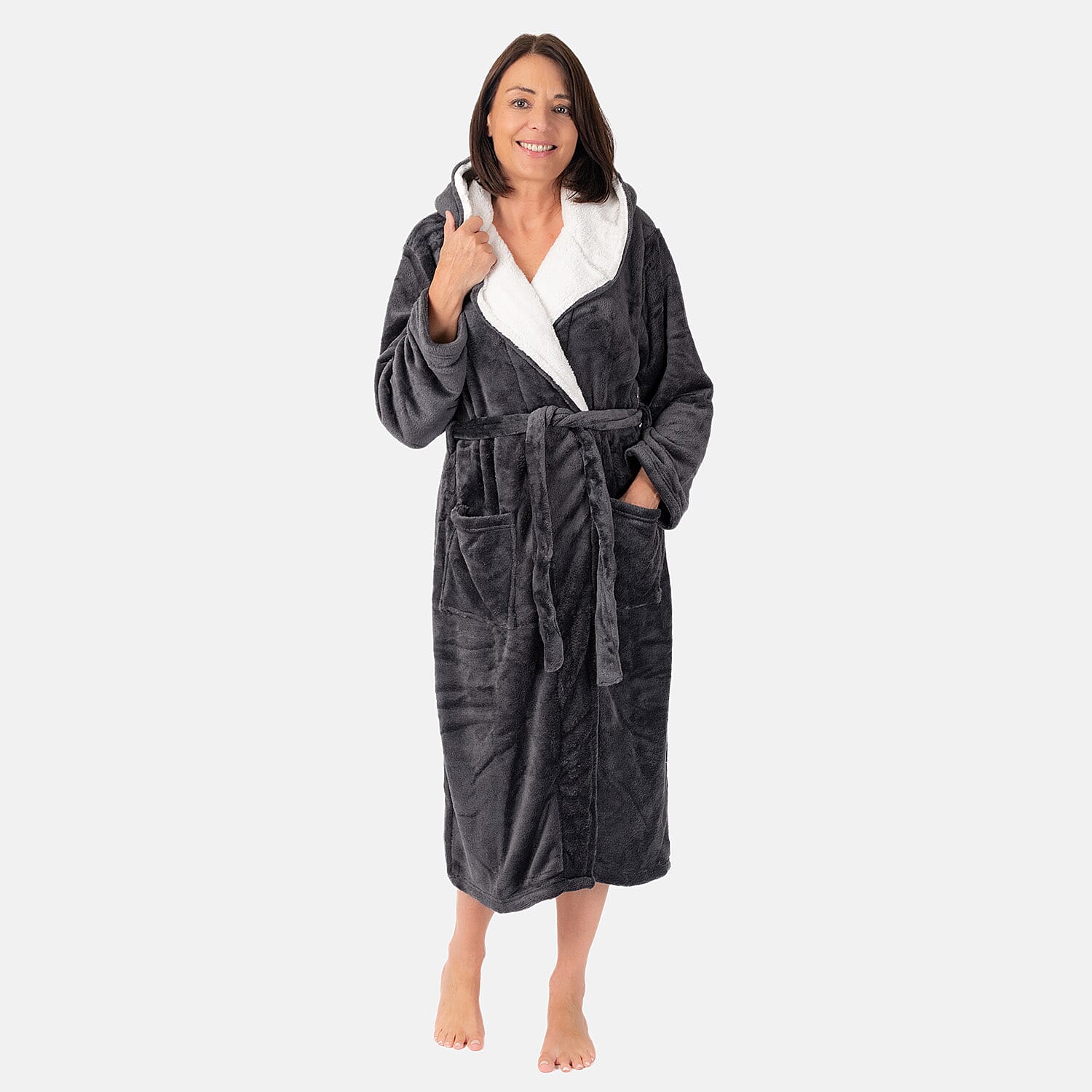 Charlotte West Ladies Zip Up Thick Piled Robe (Size 8-10) - Light Grey