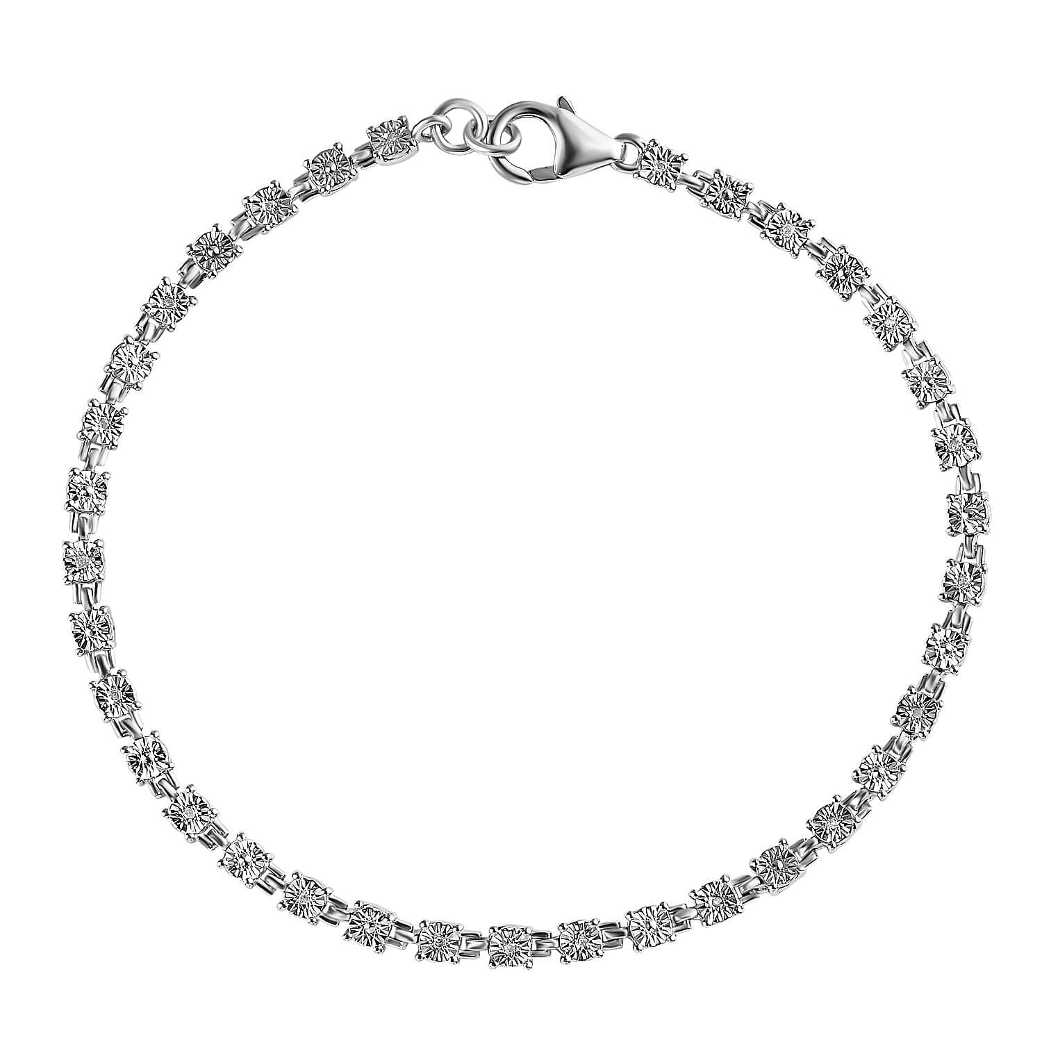 White Diamond Fancy Bracelet (Size - 7.5) in Platinum Overlay Sterling Silver 0.06 ct, Silver Wt. 5.35 Gms 0.057 Ct.