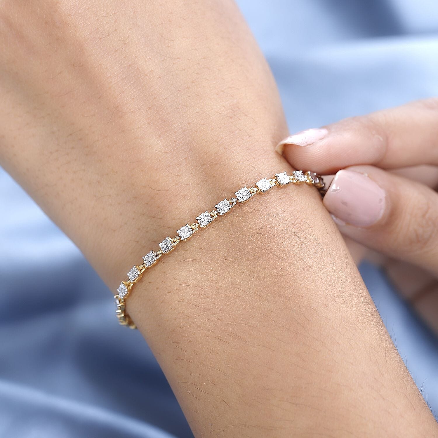 Designer Inspired  - Diamond Bracelet (Size - 7.5) in 18K Yellow Gold Vermeil Plated Sterling Silver