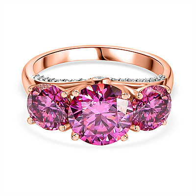 Pink Moissanite, White Moissanite Ring in 18K Vermeil Rose Gold Plated  Sterling Silver - 7677191 - TJC