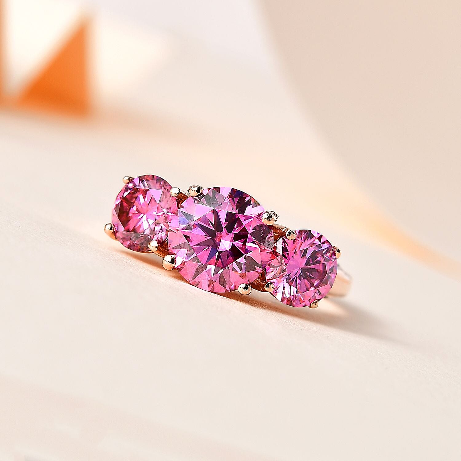 Pink & White Moissanite Ring in 18K Rose Gold Vermeil Plated Sterling Silver 3.62 Ct.