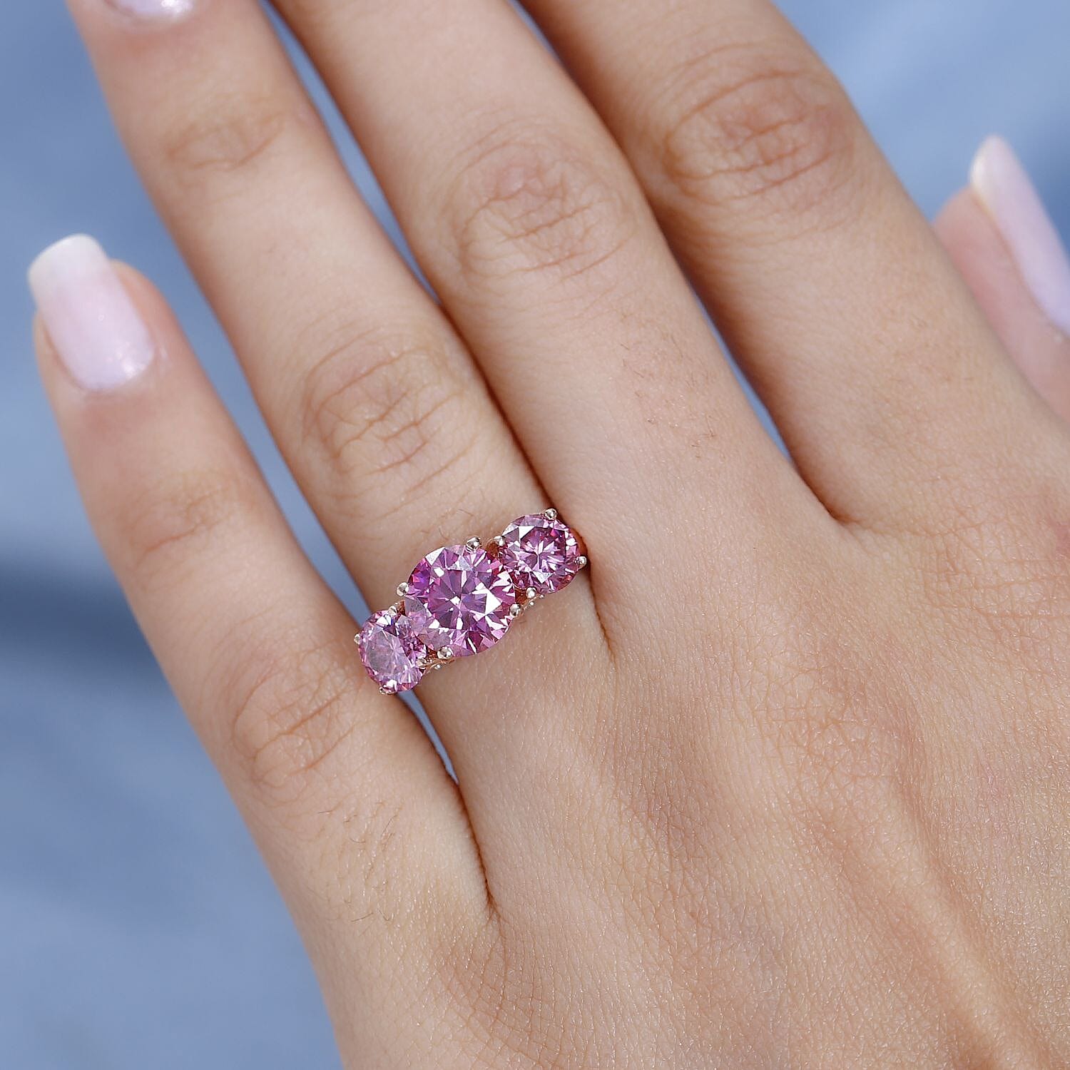 Pink & White Moissanite Ring in 18K Rose Gold Vermeil Plated Sterling Silver 3.62 Ct.