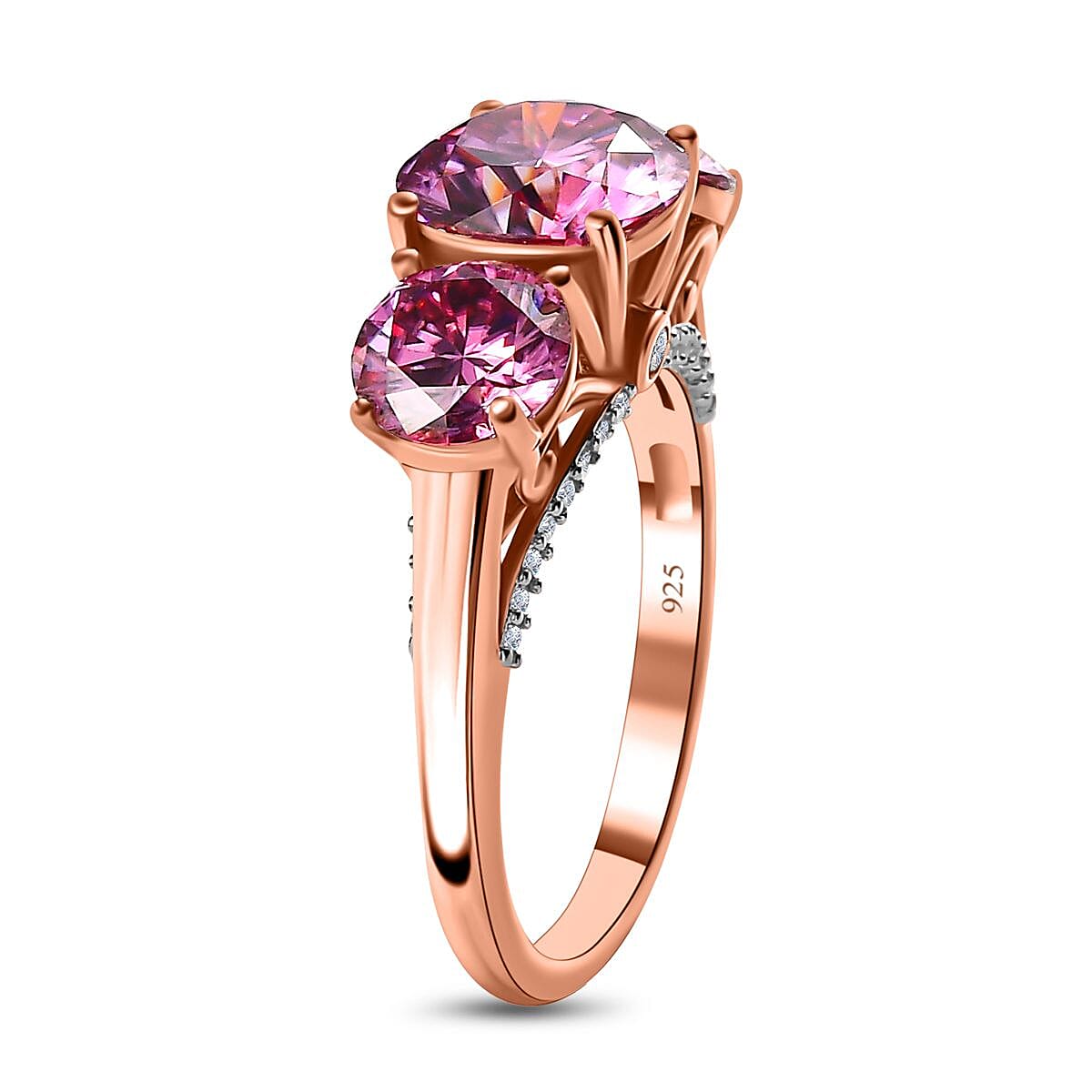 Pink & White Moissanite Ring in 18K Rose Gold Vermeil Plated Sterling Silver 3.62 Ct.