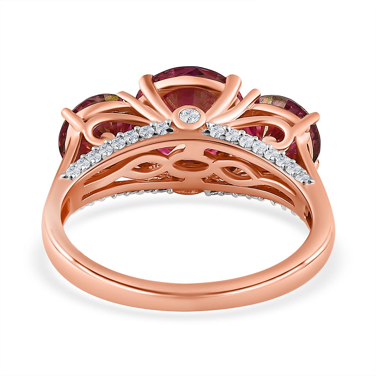 Pink & White Moissanite Ring in 18K Rose Gold Vermeil Plated Sterling Silver 3.62 Ct.