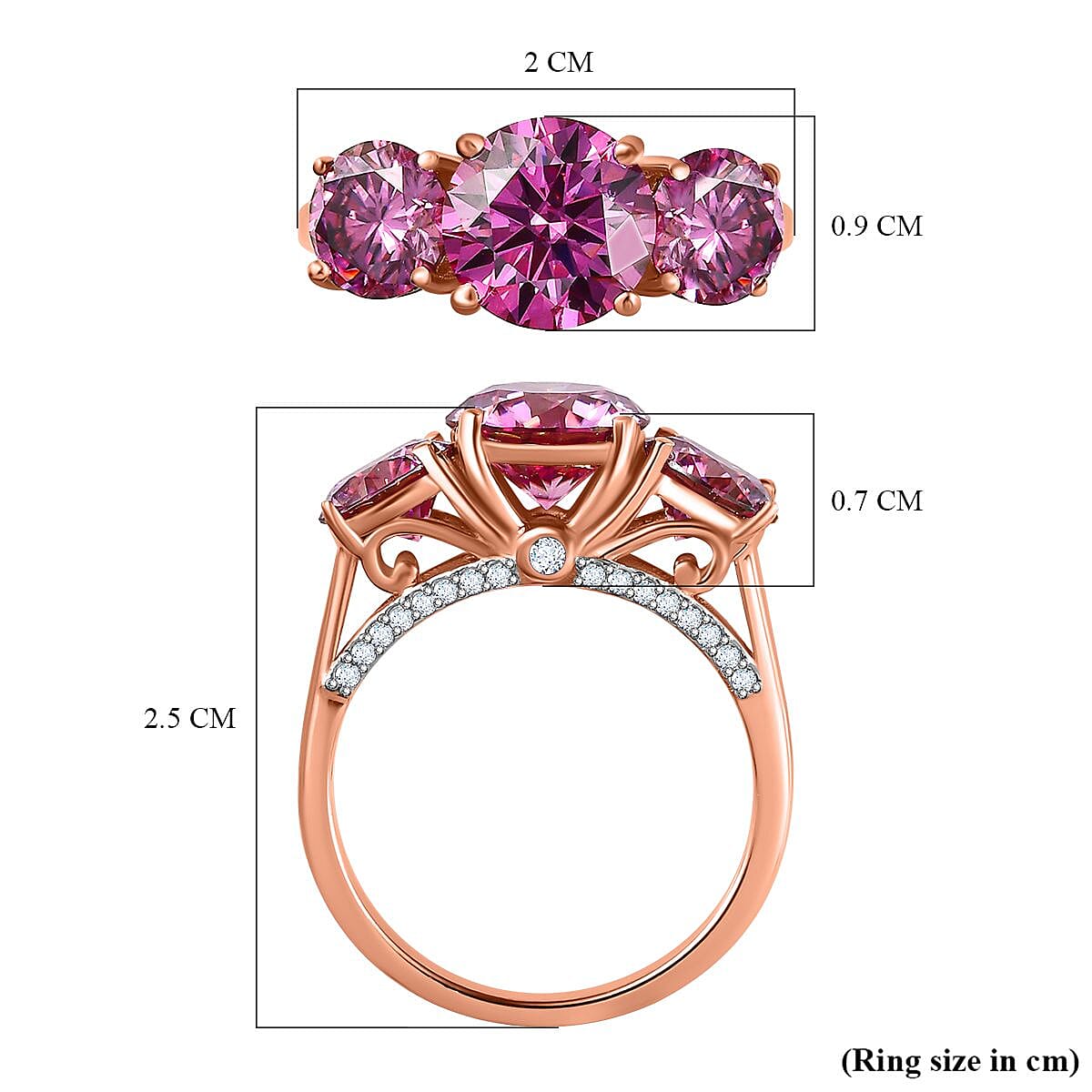 Pink & White Moissanite Ring in 18K Rose Gold Vermeil Plated Sterling Silver 3.62 Ct.