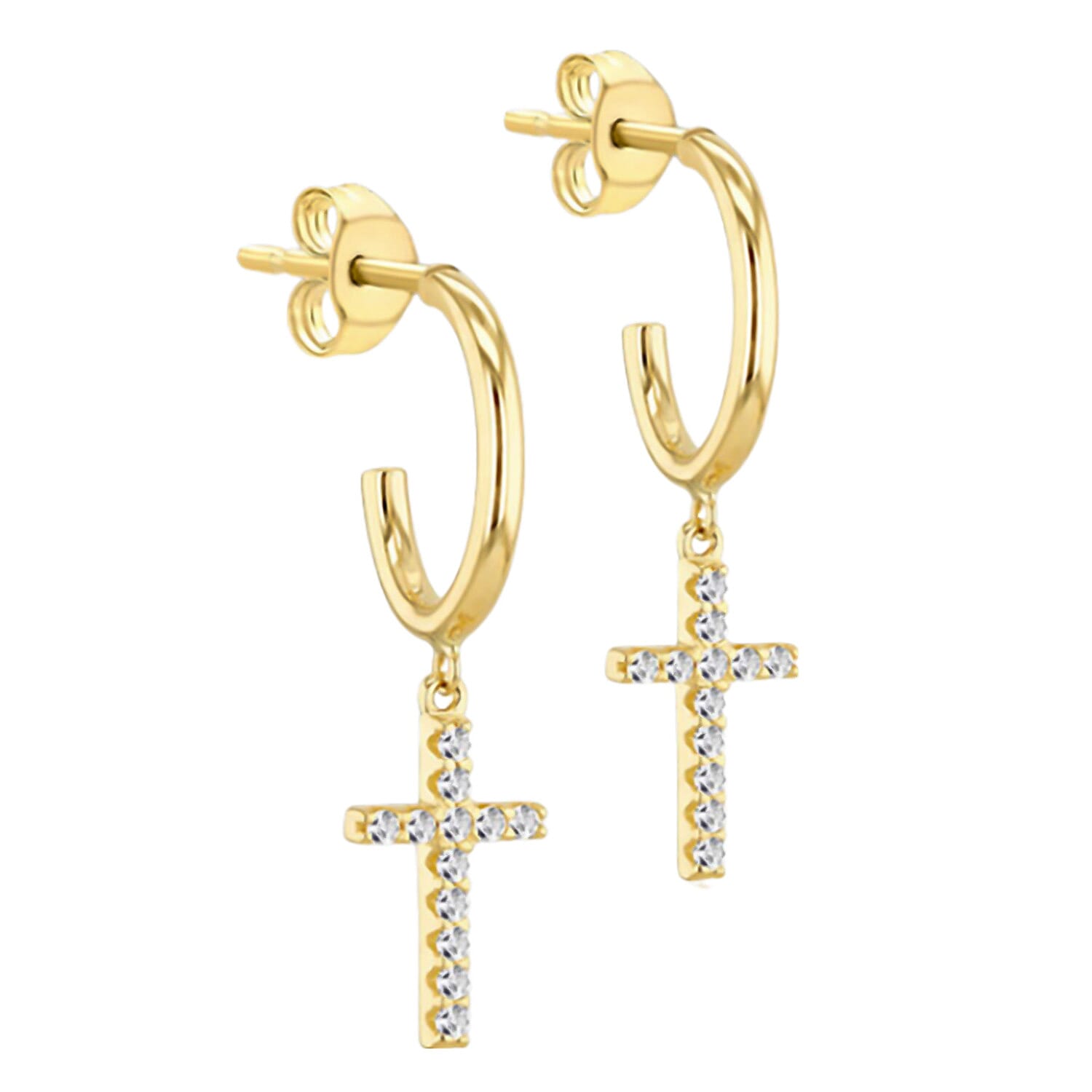 Hatton Garden Closeout - 9K Yellow Gold CZ Cross Drop Earrings