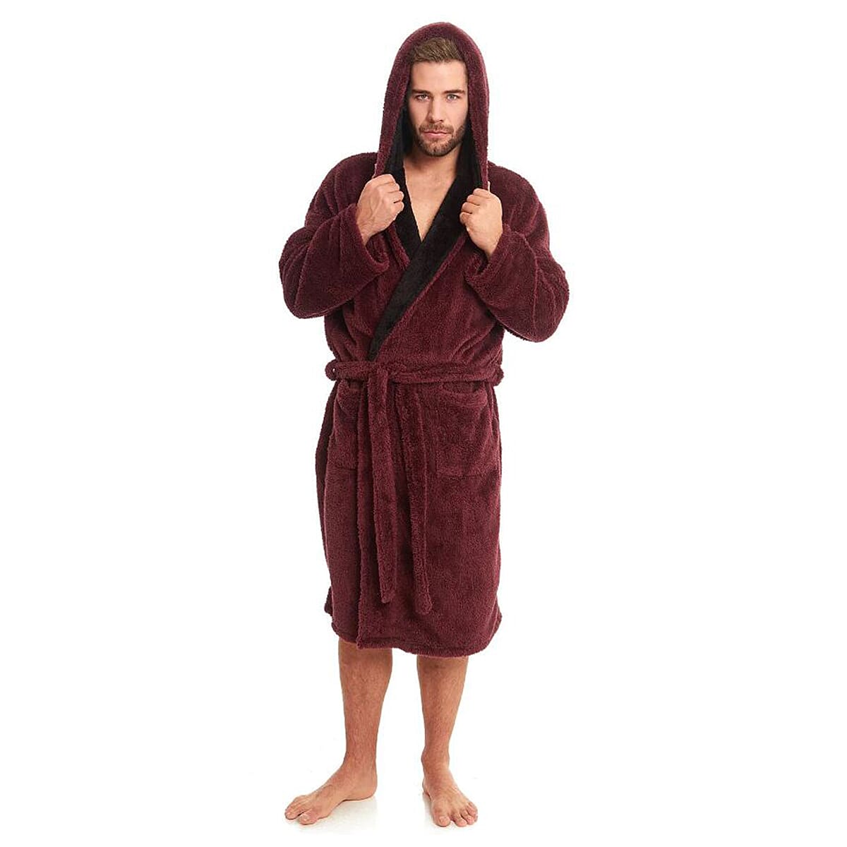 Premium Luxury Toweling Teddy Fleece Mens Robe - Maroon