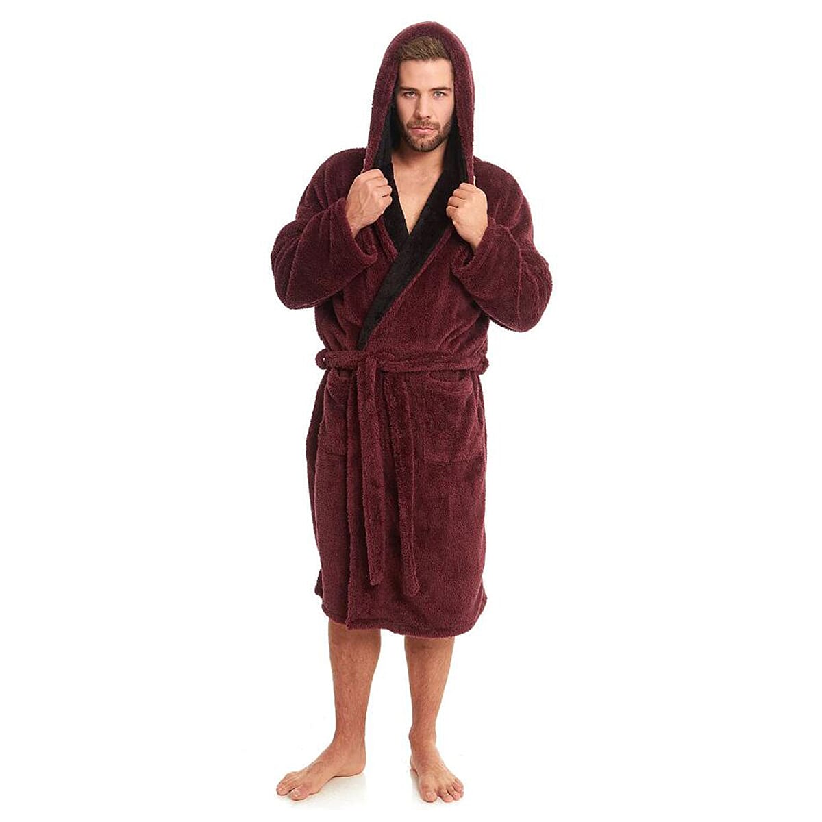 Buccini Mens Thick Pile Fleece Robe (Size M) - Maroon