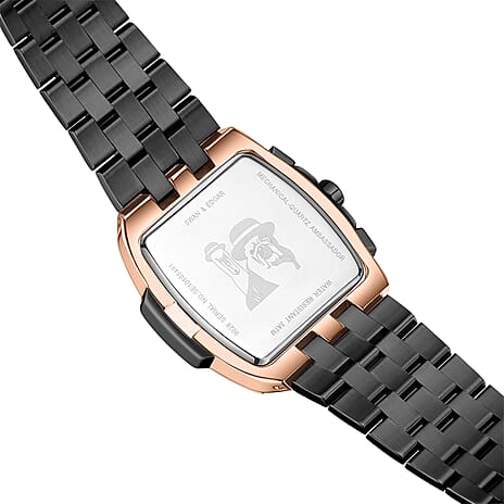 Limited Edition Swan and Edgar Hand Assembled Ambassador Seiko Quartz Movt. Black Dial 3ATM WR Watch with Stainless Steel Chain Strap