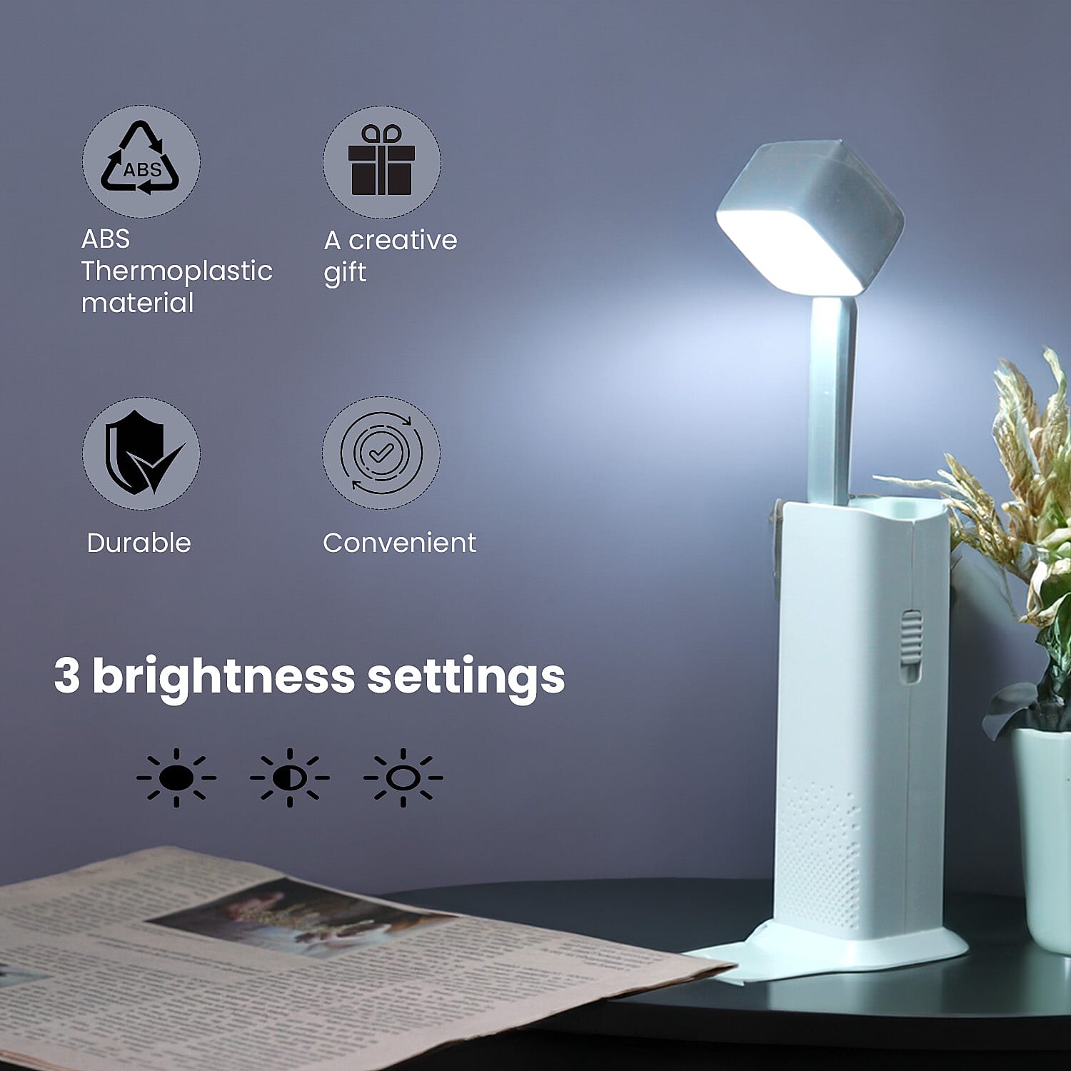 Multifunction Telescopic Table Lamp with 3 Brightness Settings - White
