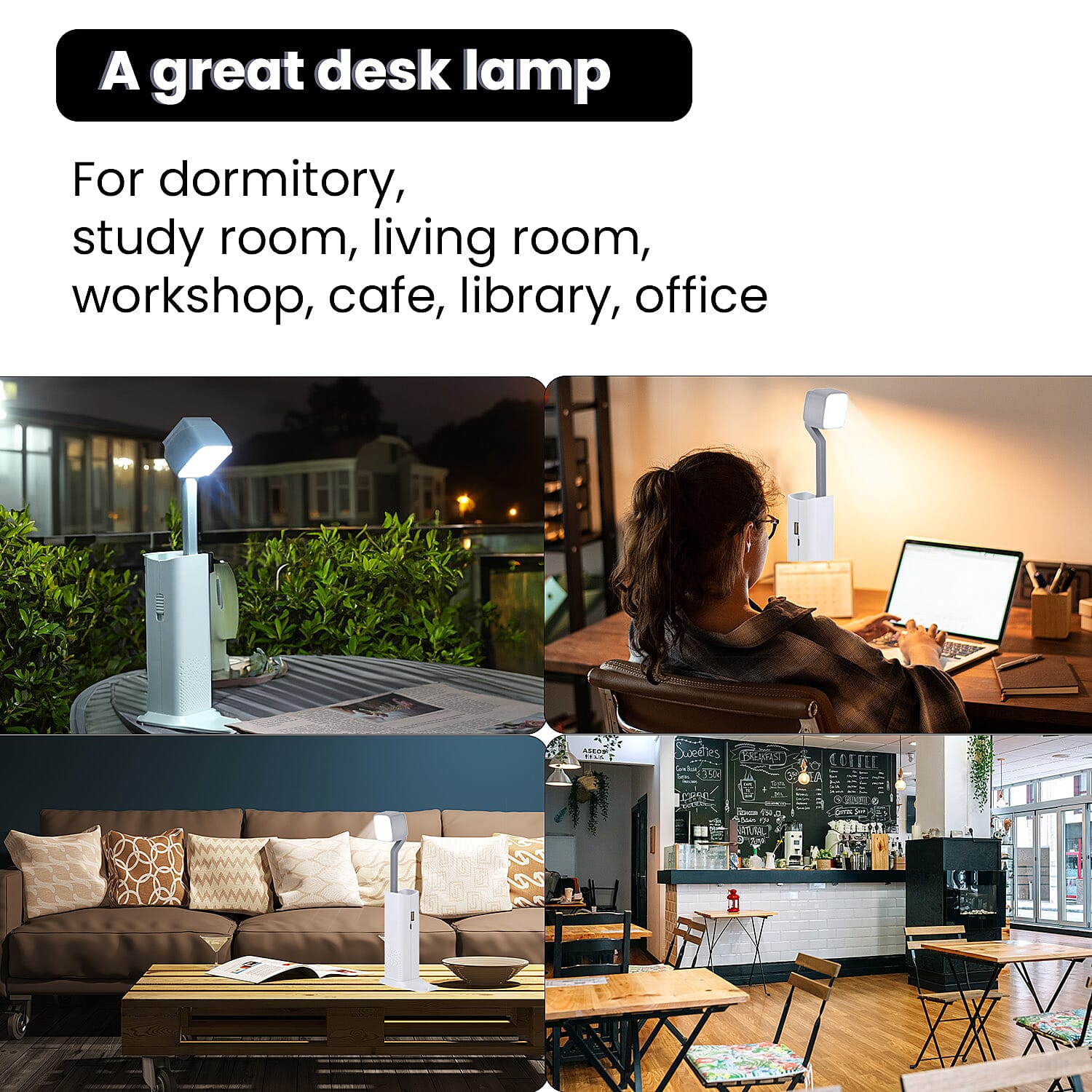 Multifunction Telescopic Table Lamp with 3 Brightness Settings - White