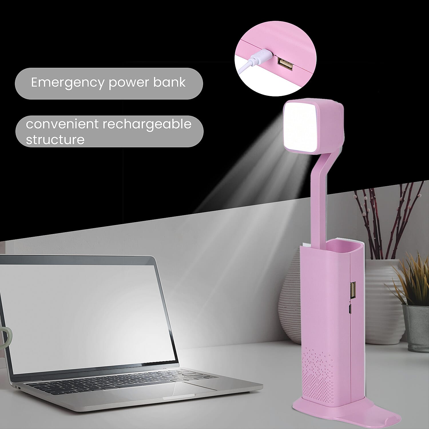 Multifunction Telescopic Table Lamp with 3 Brightness Settings - Pink