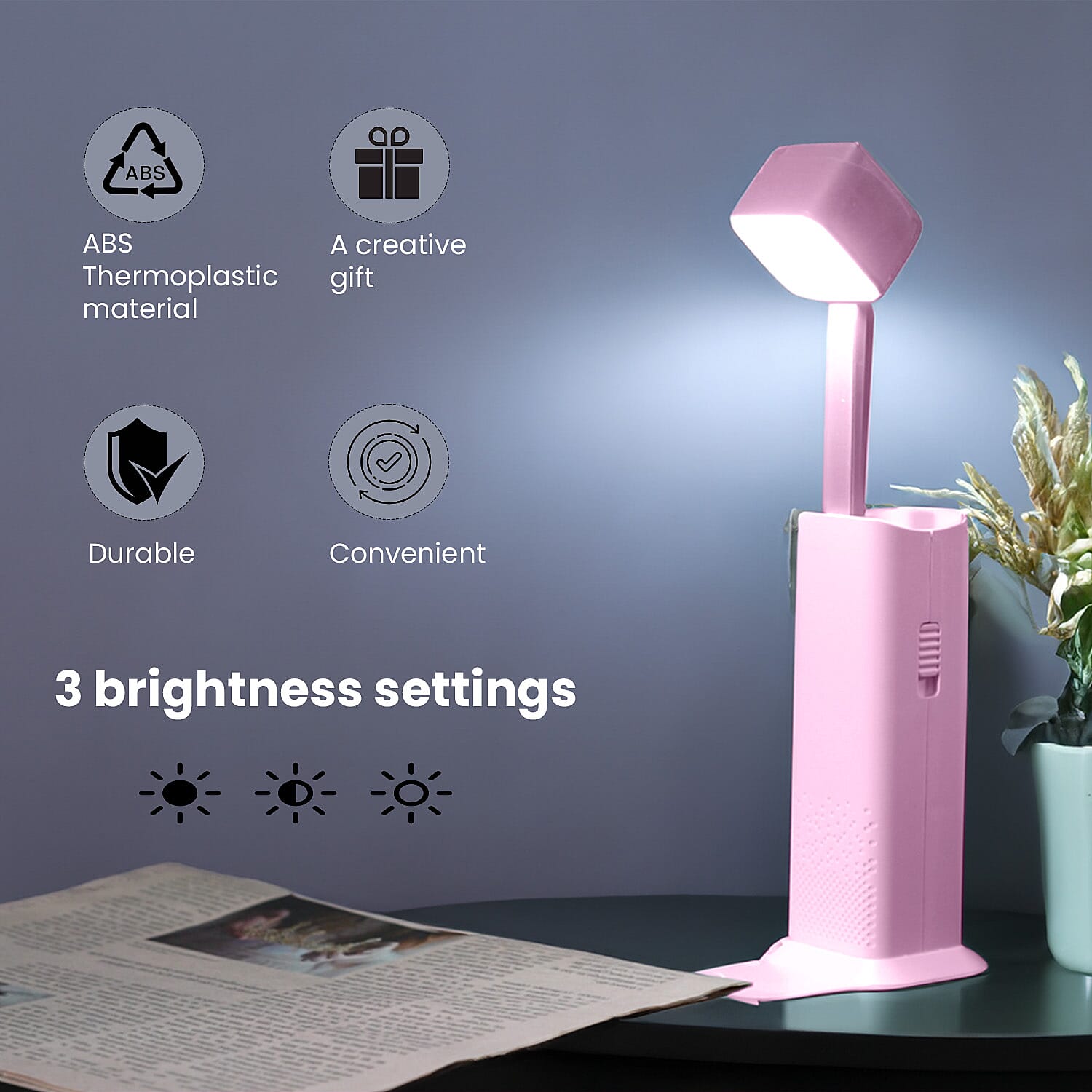 Multifunction Telescopic Table Lamp with 3 Brightness Settings - Pink