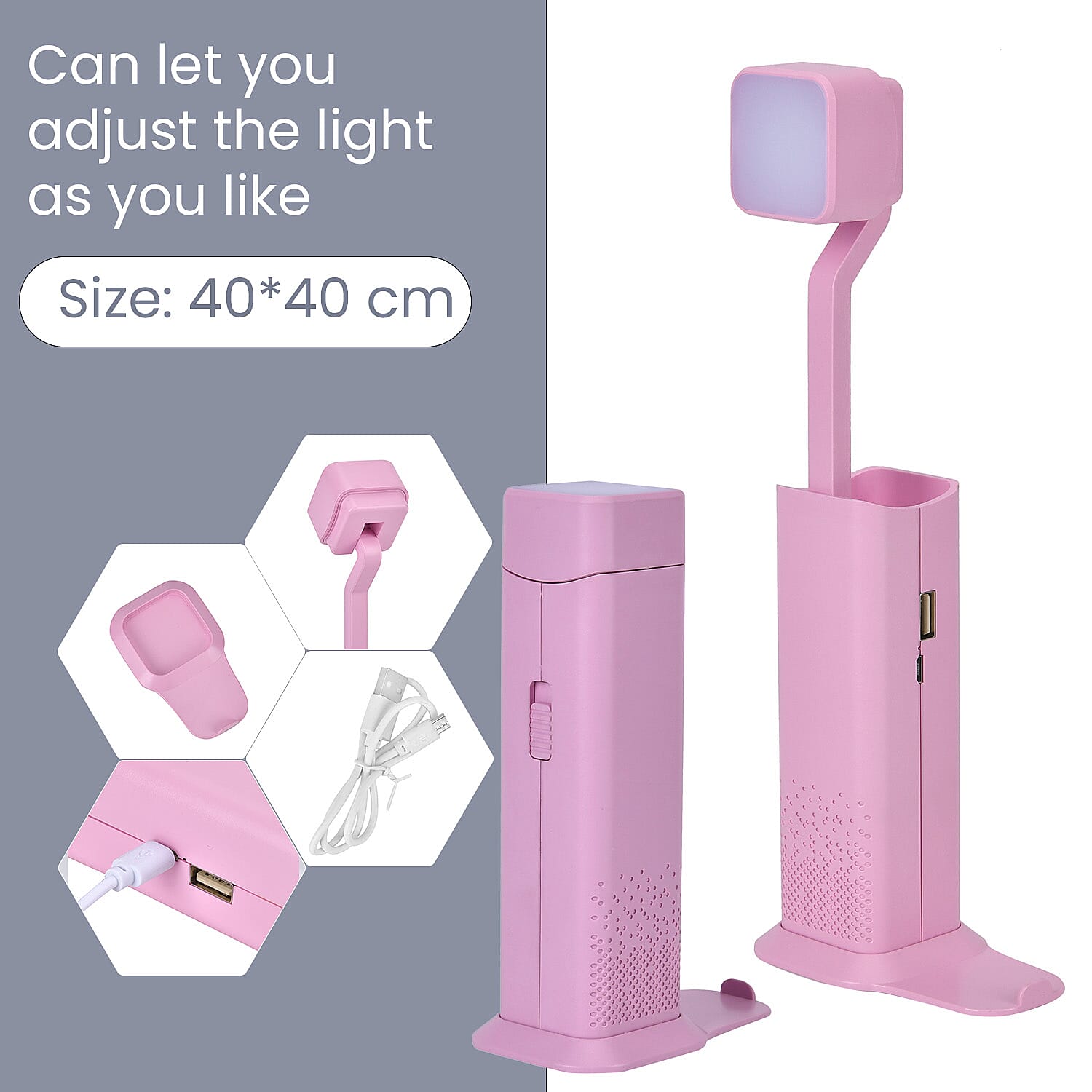 Multifunction Telescopic Table Lamp with 3 Brightness Settings - Pink