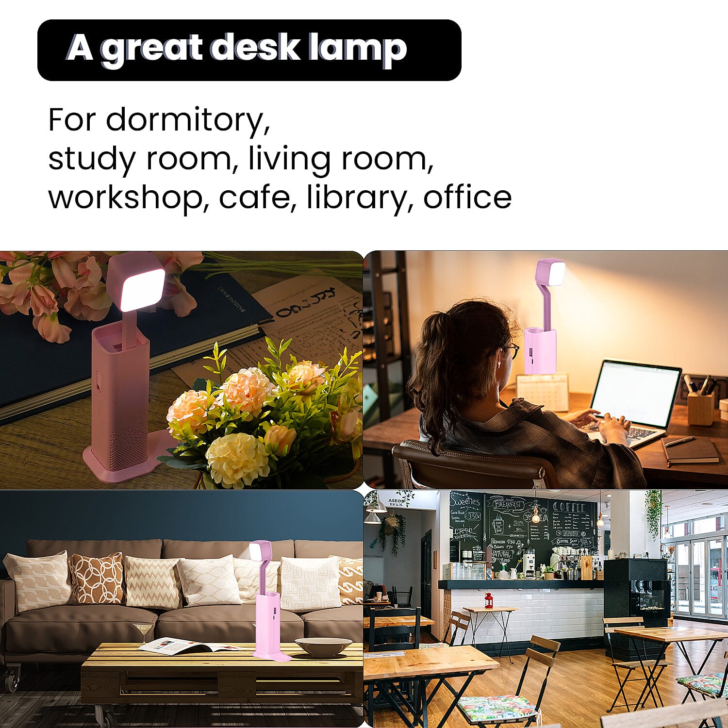 Multifunction Telescopic Table Lamp with 3 Brightness Settings - Pink