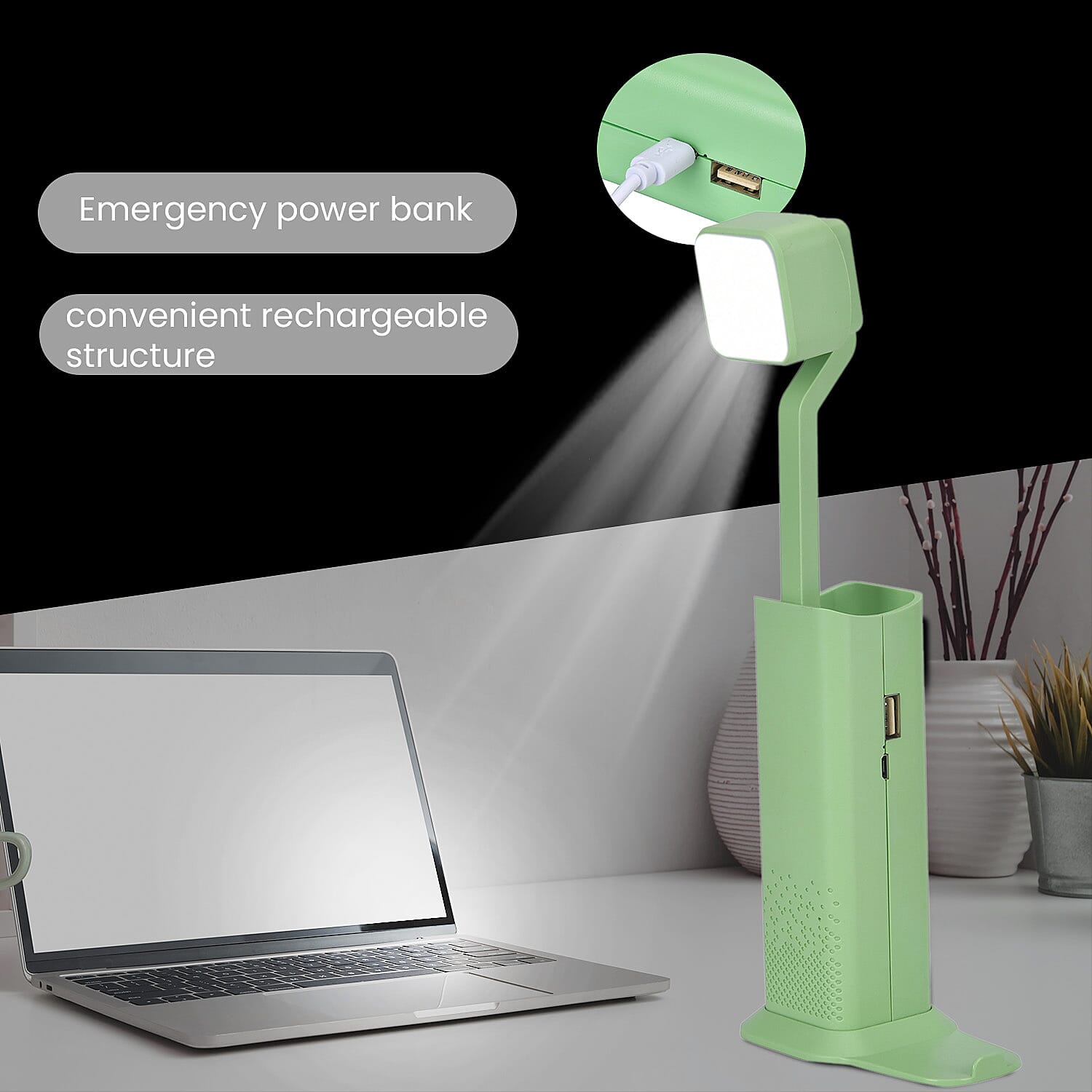 Multifunction Telescopic Table Lamp with 3 Brightness Settings with Powerbank - Green