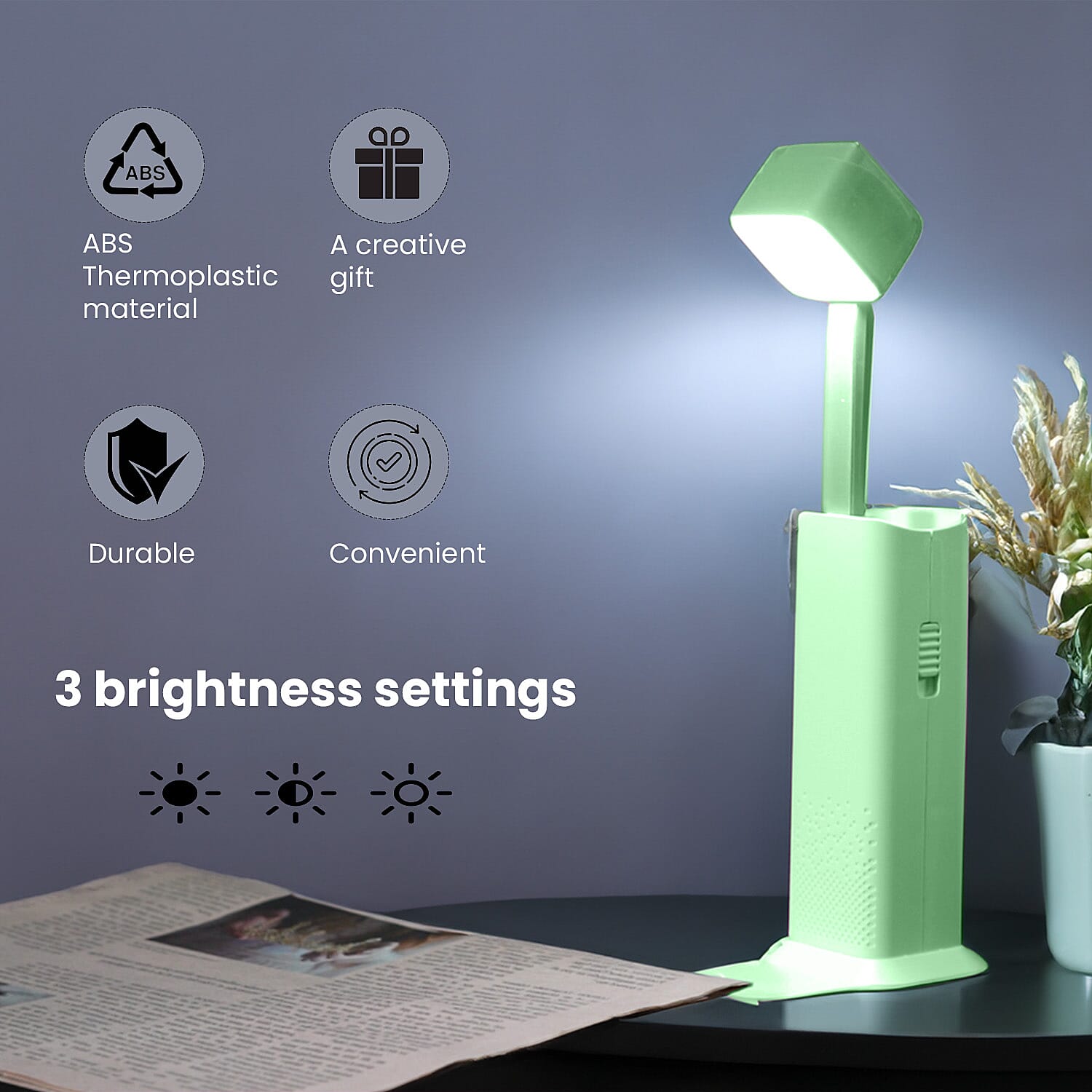 Multifunction Telescopic Table Lamp with 3 Brightness Settings with Powerbank - Green