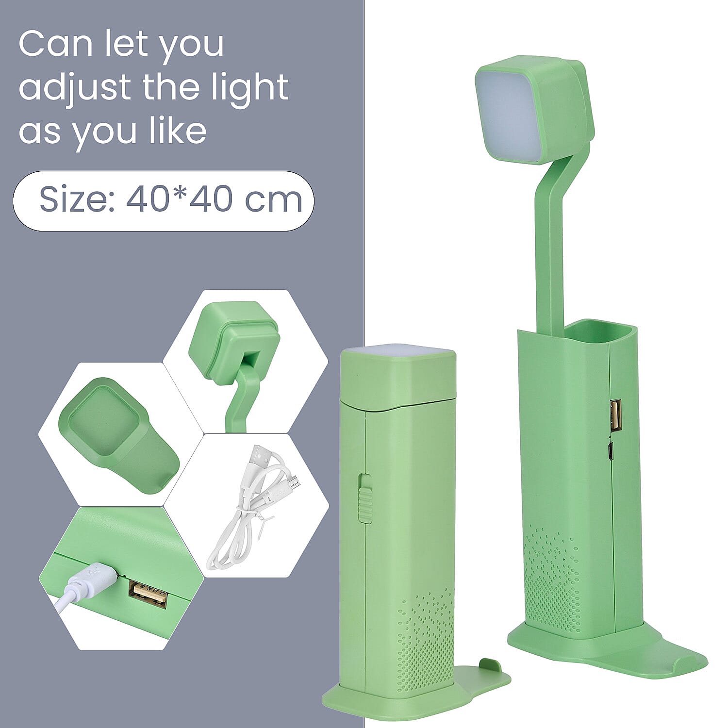 Multifunction Telescopic Table Lamp with 3 Brightness Settings with Powerbank - Green