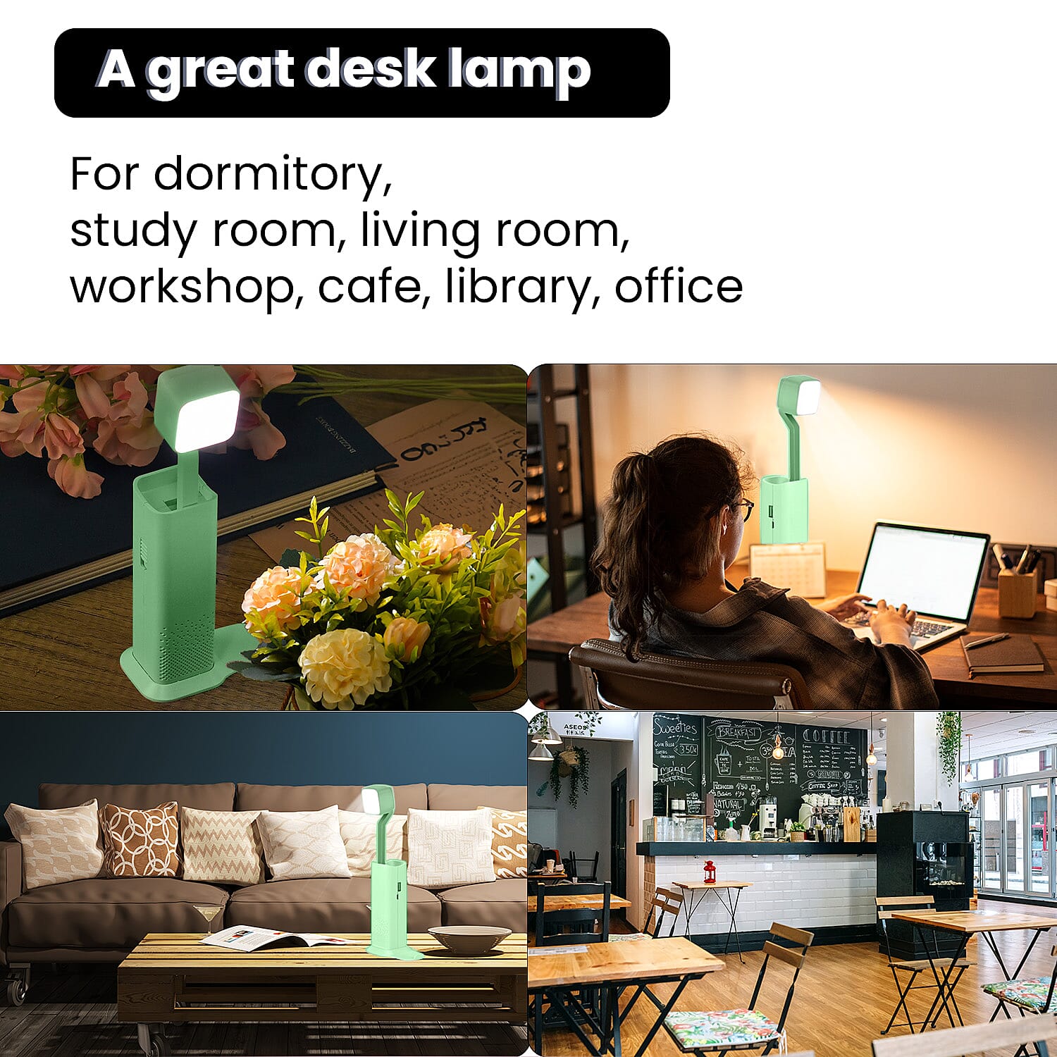 Multifunction Telescopic Table Lamp with 3 Brightness Settings with Powerbank - Green