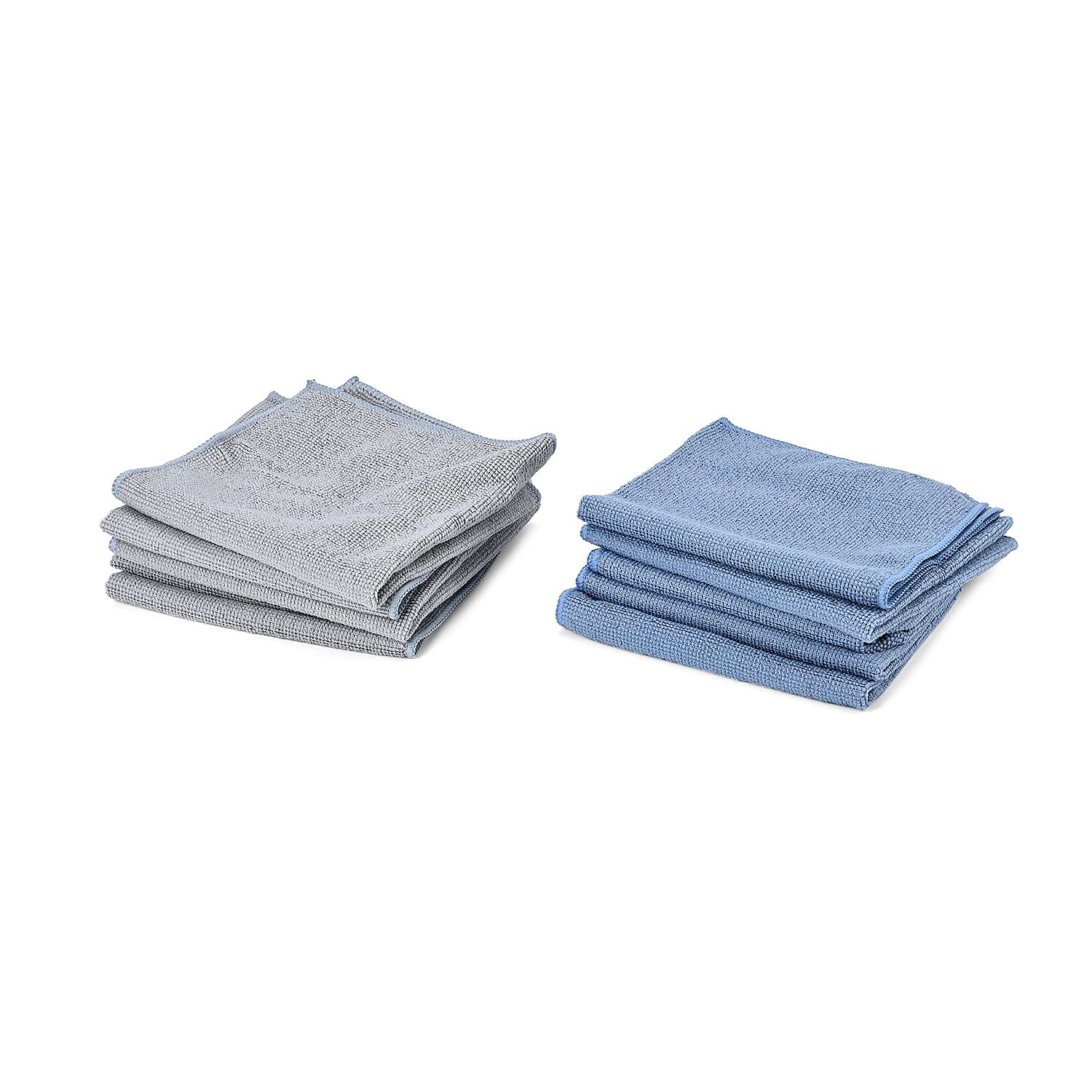 Set of 22 - Magic Sponge Eraser with Microfibre Cleaning Towel (12Pcs Sponge Erazer-10Pcs Towel) - Light Grey & Light Blue