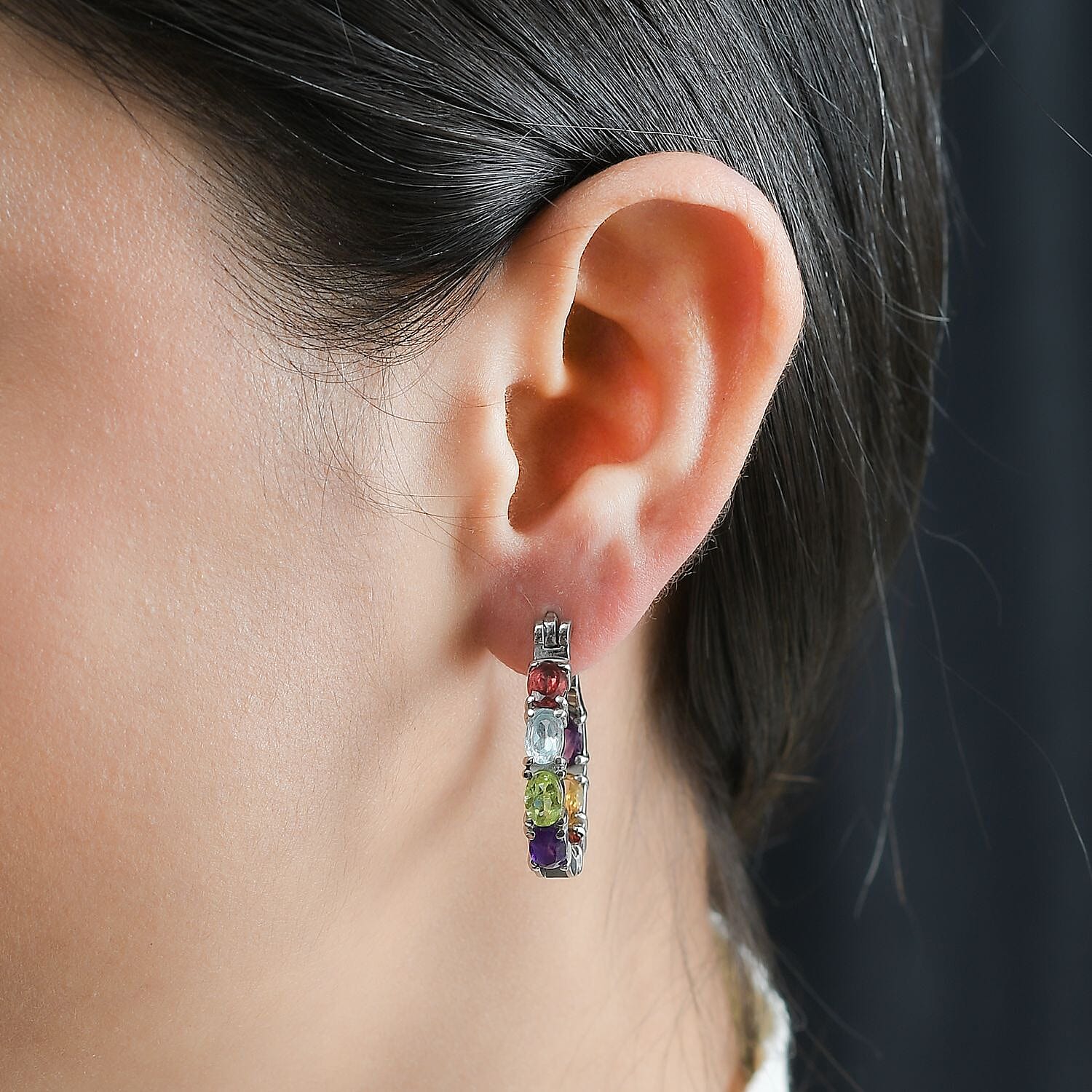 Multi Gemstone Hoop Earrings 5.90 Ct