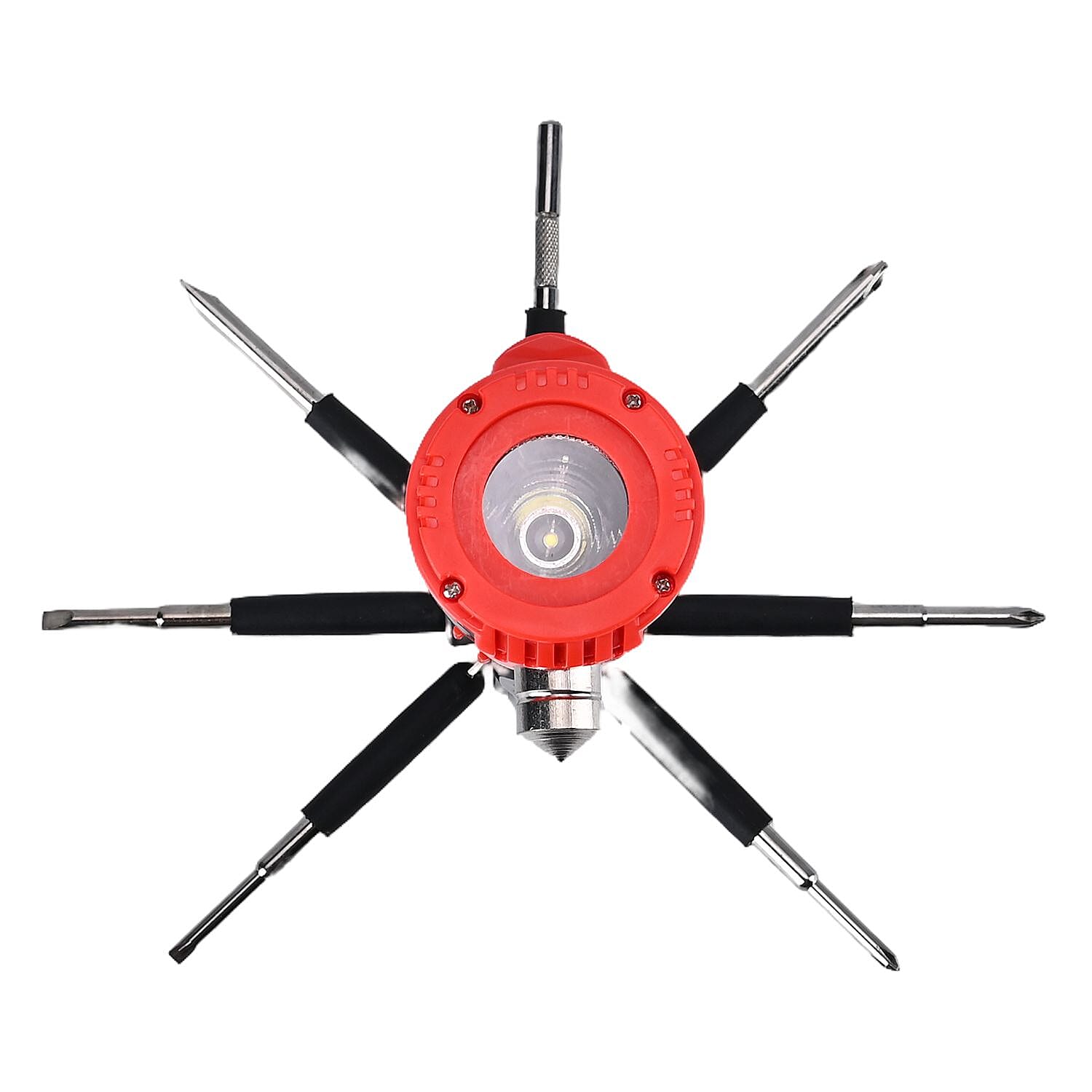 12 in 1 Multifunctional Flashlight ( Inc. 1 LED Light, Taillight, Seat Belt Cutter, 7 Screwdrivers - Many More) 3xAAA Battery (Not Inc.)