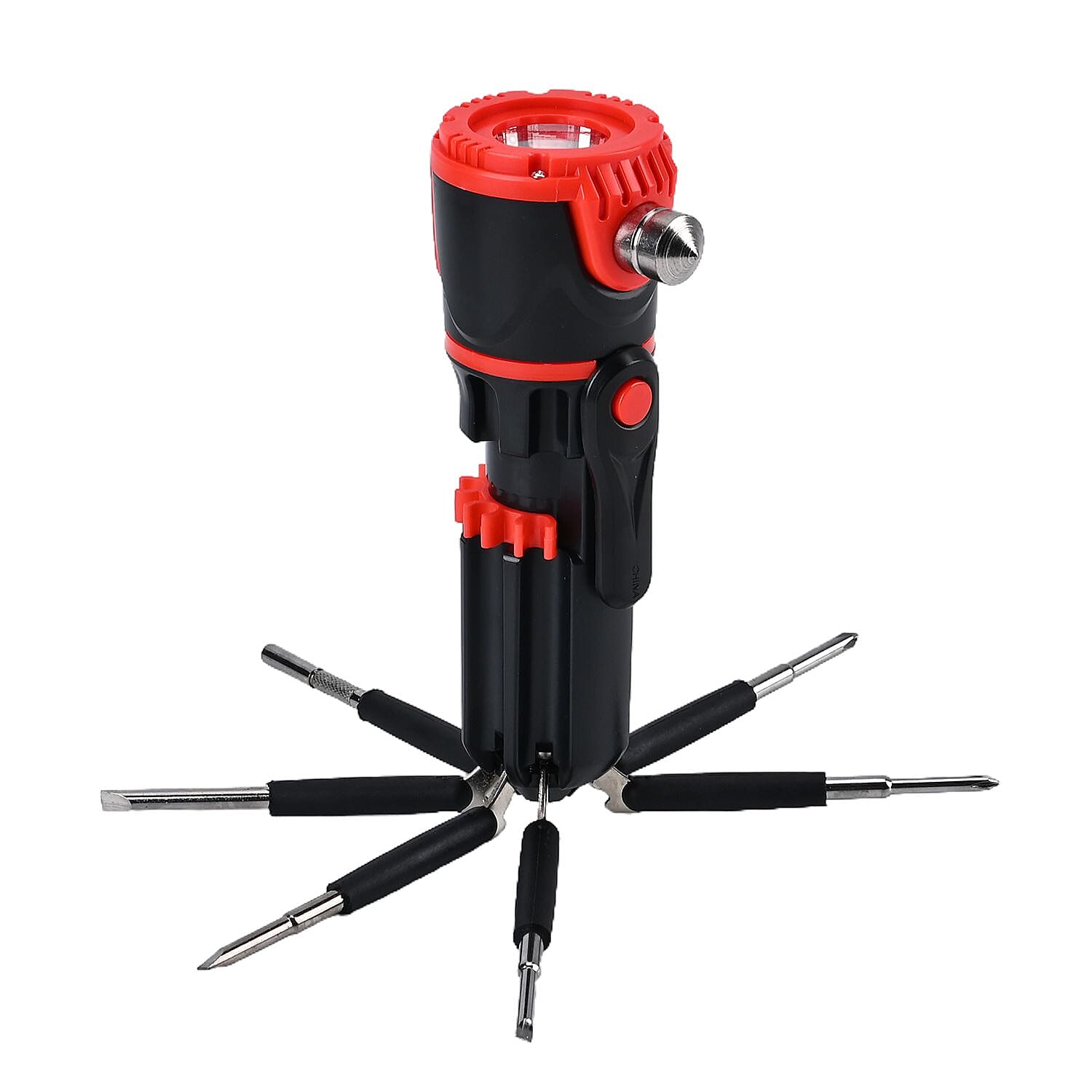 12 in 1 Multifunctional Flashlight ( Inc. 1 LED Light, Taillight, Seat Belt Cutter, 7 Screwdrivers - Many More) 3xAAA Battery (Not Inc.)