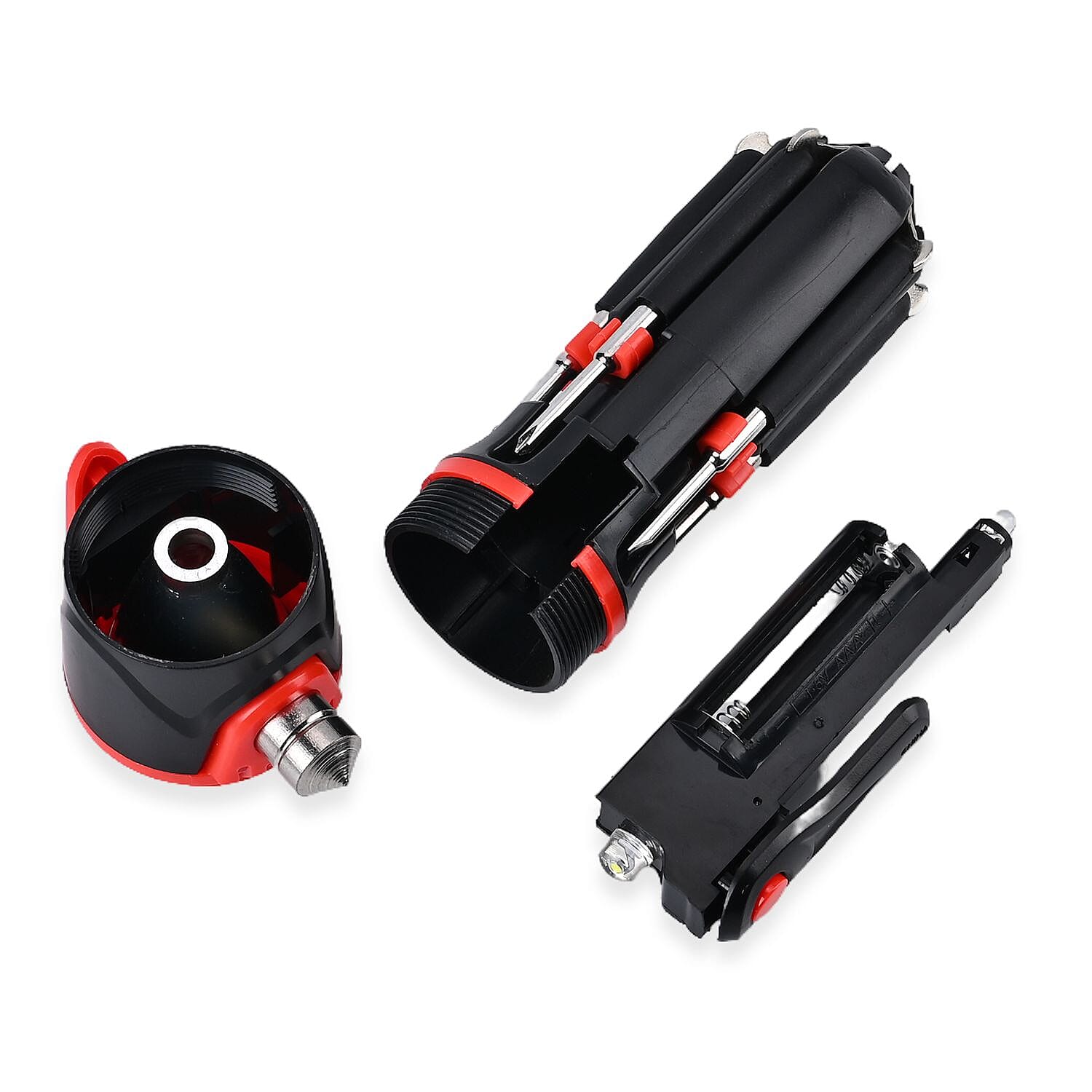 12 in 1 Multifunctional Flashlight ( Inc. 1 LED Light, Taillight, Seat Belt Cutter, 7 Screwdrivers - Many More) 3xAAA Battery (Not Inc.)