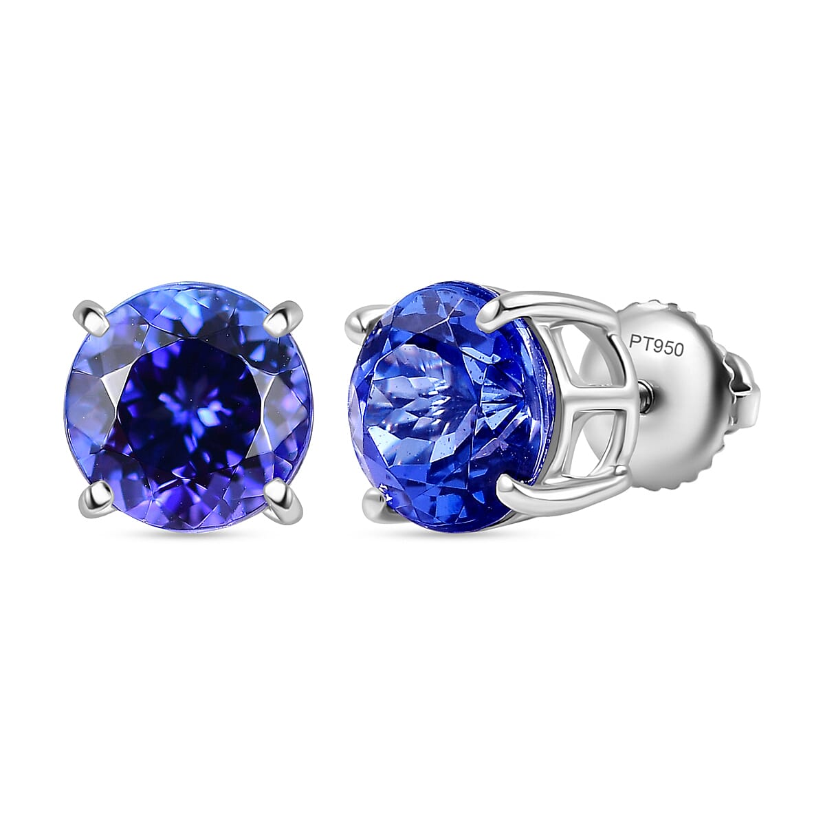 RHAPSODY 950 Platinum AAAA Tanzanite Solitaire Stud Screw Back Earrings 5.01 Ct