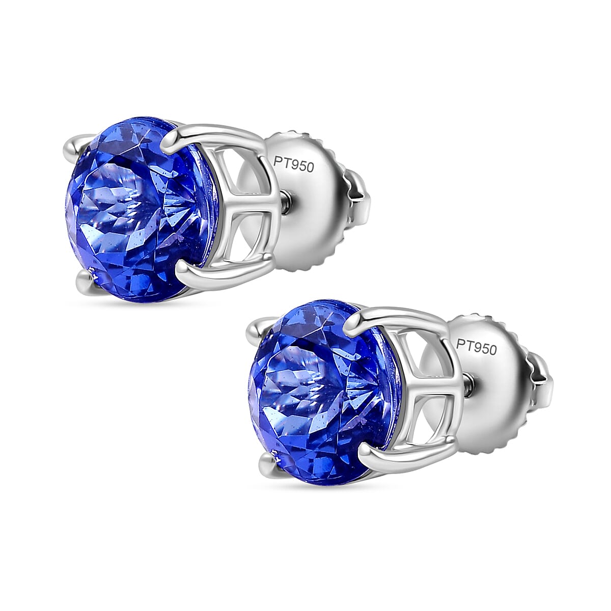 RHAPSODY 950 Platinum AAAA Tanzanite Solitaire Stud Screw Back Earrings 5.01 Ct