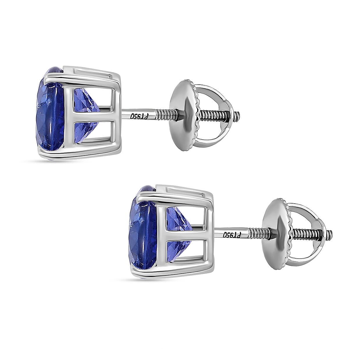 RHAPSODY 950 Platinum AAAA Tanzanite Solitaire Stud Screw Back Earrings 5.01 Ct