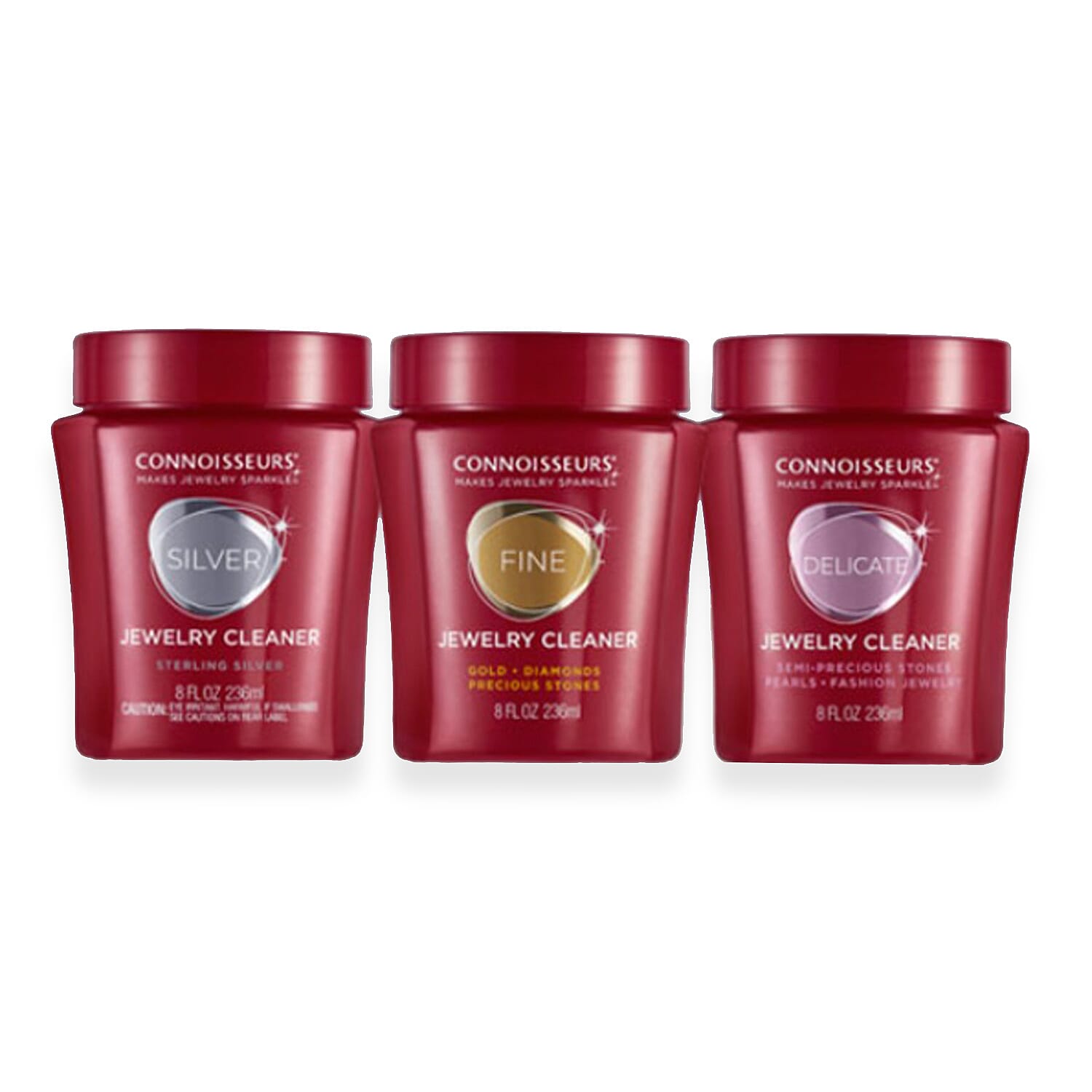 Set of 3 Connoisseurs (Silver Jewellery Cleaner, Gold Jewellery Cleaner and Semi-Precious Jewellery Cleaner) - 8 FL. OZ. (250ml) Each
