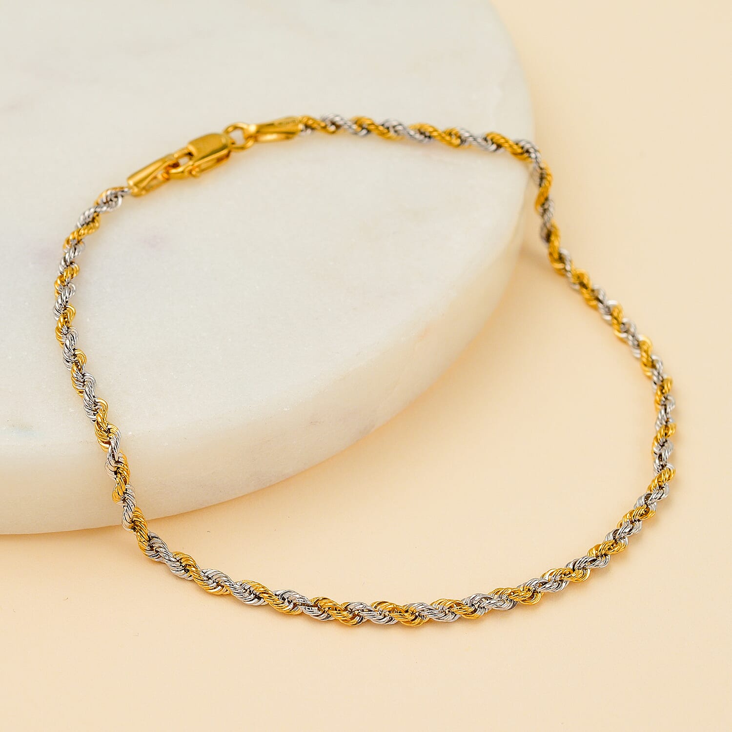 Hatton Garden 9K Yellow and White Gold Rope Bracelet (Size - 7.5)