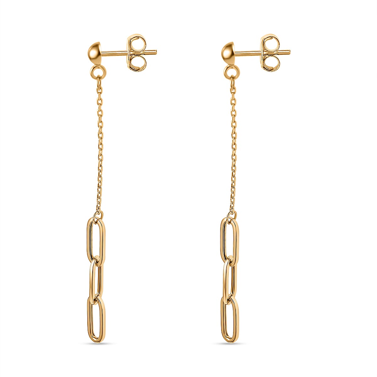 14K Yellow Gold Long Lungo store Paperclip Drop Earrings 39mm