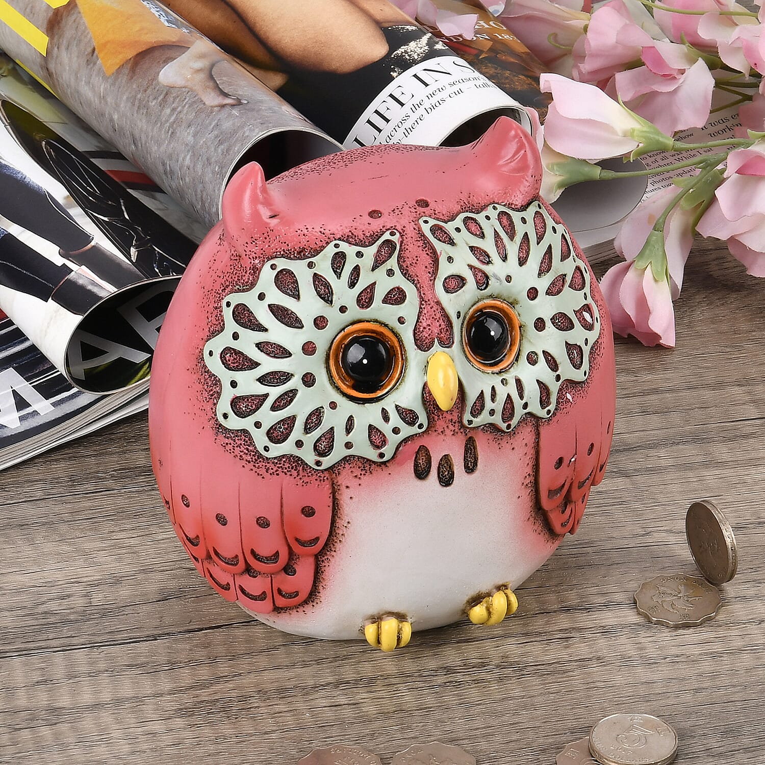 Cute Decorative Owl Figurine Money Bank - Pink