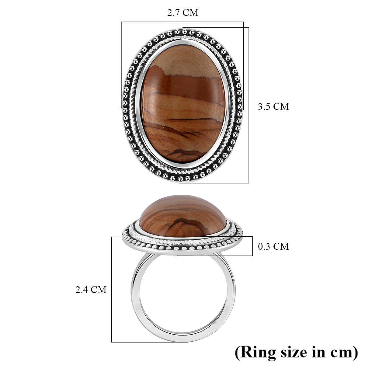 Picture Jasper Oval Shape Ring with Oxidized 50.00 Ct.